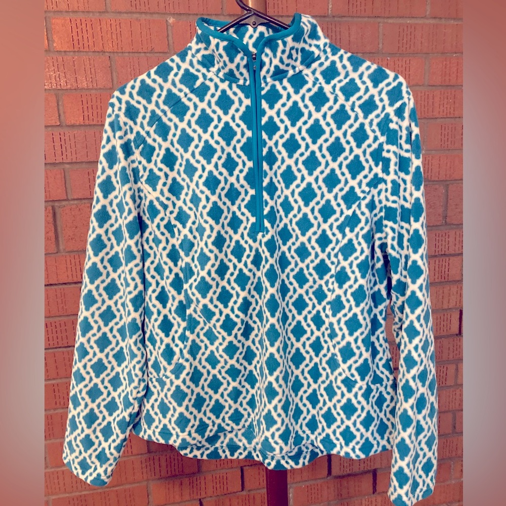 Lands’ End Teal/White Pullover